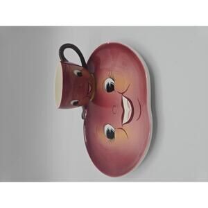 Vintage Red PY Japan Anthropomorphic Apple Snake Plate and Cup Set